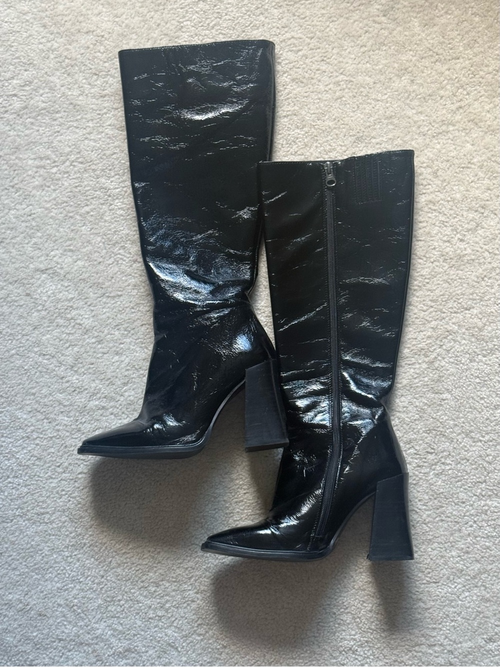 L'INTERVALLE Black Patent Knee-High Block Heel Boots